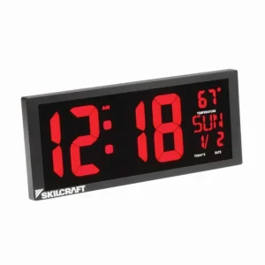 AbilityOne 6645016988079 Clock Digital Wall Mount And Desktop Self-Set Movement 3.93& Time Digits Black With Red Digits - One-stop shop for professional tools and equipment.^ Power Tools