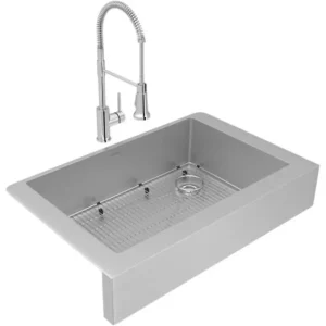 Elkay ECTRUF30179RFBC Crosstown® 18 Gauge Stainless Steel 35-7/8& x 20-1/4& x 9& Single Bowl Farmhouse Sink & Faucet Kit with Bottom Grid & Drain - One-stop shop for professional tools and equipment.^ Hand