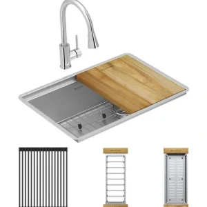 Elkay ECTRU24169RTFCW Crosstown® 18 Gauge Workstation Stainless Steel 25-1/2& x 18-1/2& x 9& Single Bowl Undermount Sink & Faucet Kit - One-stop shop for professional tools and equipment.^ Hand