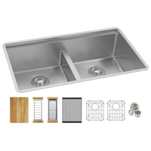 Elkay EFRUAQ31169TWC Crosstown® 16 Gauge Workstation Stainless Steel 31-1/2& x 18-1/2& x 9& Equal Double Bowl Sink Kit with Aqua Divide - One-stop shop for professional tools and equipment.^ Hand
