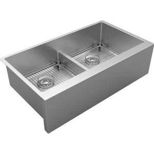 Elkay EFRUFFA3417DBG Crosstown® 16 Gauge Stainless Steel 35-7/8& x 20-1/4& x 9& Equal Double Bowl Tall Farmhouse Sink Kit with Aqua Divide - One-stop shop for professional tools and equipment.^ Hand