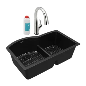 Elkay ELGHU3322RFLC Quartz Classic® 33& x 22& x 10& Offset 60/40 Double Bowl Undermount Sink Kit with Filtered Faucet with Aqua Divide - One-stop shop for professional tools and equipment.^ Hand
