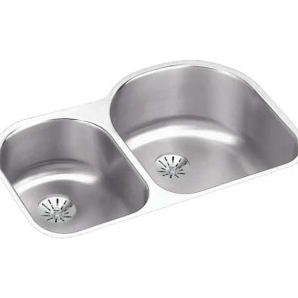 Elkay ELUH311910LPD Lustertone® Classic Stainless Steel 31-1/4& x 20& x 10& Offset 40/60 Double Undermount Sink w/Perfect Drain® - One-stop shop for professional tools and equipment.^ Hand