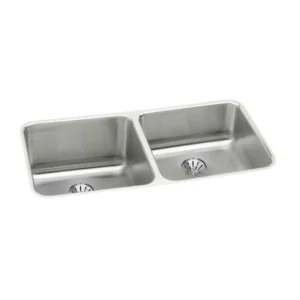 Elkay ELUH311810RPD Lustertone® Classic Stainless Steel 30-3/4& x 18-1/2& x 10& Equal Double Bowl Undermount Sink with Right Perfect Drain® - One-stop shop for professional tools and equipment.^ Hand