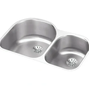 Elkay ELUH311910RPD Lustertone® Classic Stainless Steel 31-1/4& x 20& x 10& Offset 60/40 Double Undermount Sink w/Perfect Drain® - One-stop shop for professional tools and equipment.^ Hand