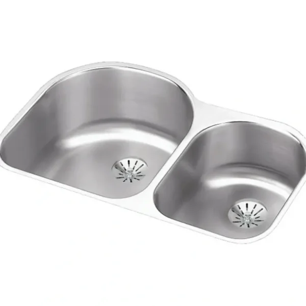 Elkay ELUH311910RPD Lustertone® Classic Stainless Steel 31-1/4& x 20& x 10& Offset 60/40 Double Undermount Sink w/Perfect Drain® - One-stop shop for professional tools and equipment.^ Hand