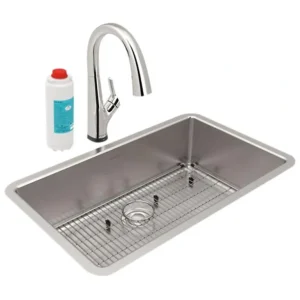 Elkay ELUH3017TFLC Lustertone Iconix® 18 Gauge Stainless Steel 32-1/2 x 19-1/2& x 9& Single Bowl Undermount Sink Kit with Filtered Faucet - One-stop shop for professional tools and equipment.^ Hand