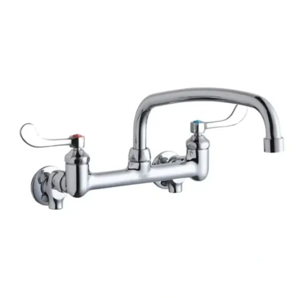 Sale Elkay LK940AT12T4S Foodservice 8& Centerset Wall Mount Faucet with 12& Arc Tube Spout 4in Wristblade Handles 1/2& Offset Inlets+Stop - One-stop shop for professional tools and equipment. Hand