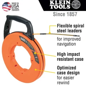 Klein Tools 56351 Fiberglass Fish Tape with Spiral Steel Leader, 100-Foot - One-stop shop for professional tools and equipment.^ Power Tools