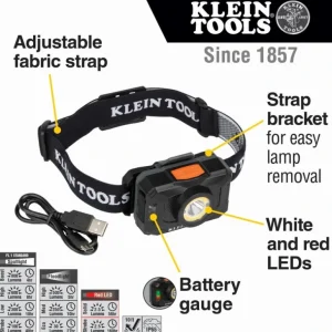 Klein Tools 56414 Rechargeable 2-Color LED Headlamp with Adjustable Strap - One-stop shop for professional tools and equipment.^ Hand