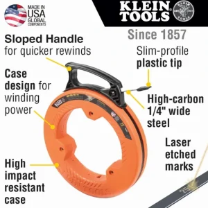 Klein Tools 56335 Wide Steel Fish Tape, 1/4-Inch x 25-Foot - One-stop shop for professional tools and equipment.^ Hand