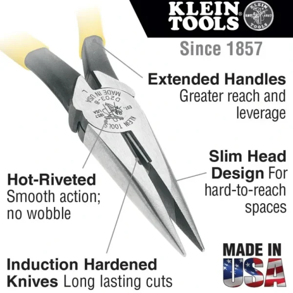 Klein Tools D203-8-GLW Pliers, Needle Nose Side-Cutters, High-Visibility, 8-Inch - One-stop shop for professional tools and equipment.^ Power Tools