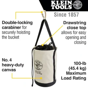 Klein Tools 5114DSC Canvas Bucket with Drawstring Close, 17-Inch - One-stop shop for professional tools and equipment.^ Hand