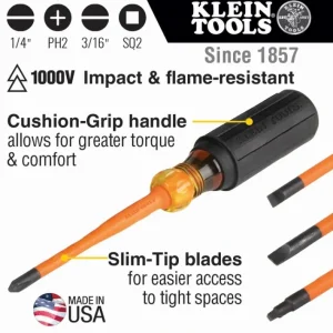 Online Klein Tools 33734INS Screwdriver Set, Slim-Tip Insulated Phillips, Cabinet, Square, 4-Piece - One-stop shop for professional tools and equipment. Hand