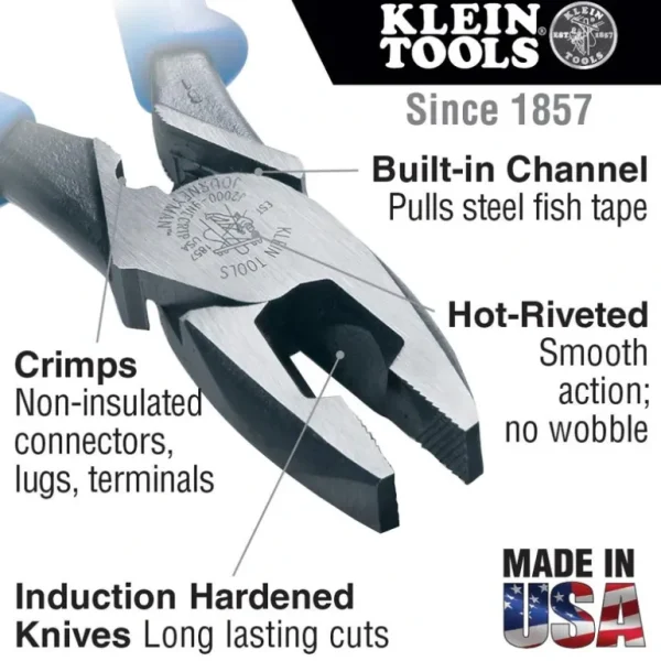 Klein Tools J2000-9NECRTP Lineman's Pliers, Fish Tape Pull/Crimping, 9-Inch - One-stop shop for professional tools and equipment.^ Power Tools