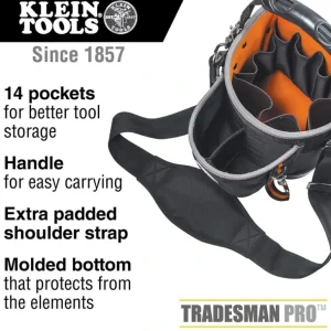 Klein Tools 55419SP-14 Tool Bag, Tradesman Pro Shoulder Pouch, 14 Pockets, 10-Inch - One-stop shop for professional tools and equipment.^ Hand
