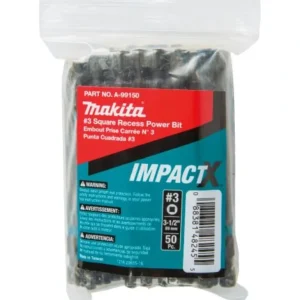 Makita A-99150 ImpactX, #3 Square Recess 3‘1/2³ Power Bit, 50/pk, Bulk - One-stop shop for professional tools and equipment.^ Power Tools